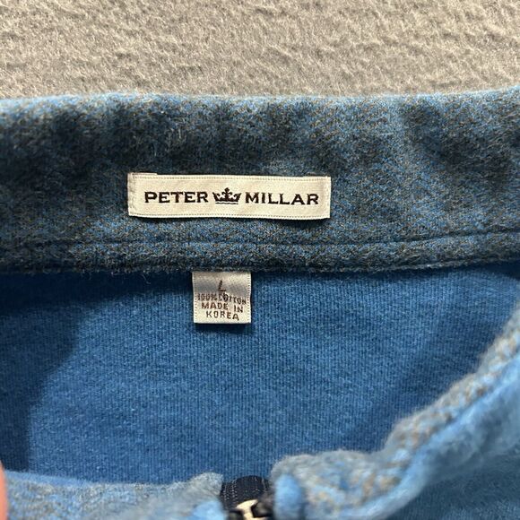 Peter Millar Sweater Mens Large Blue 1/4 Zip Pullover Preppy Golf Cotton - Picture 3 of 6